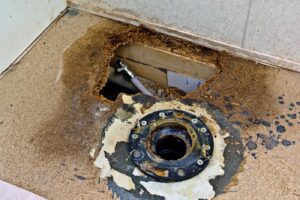 bathroom floor rotted from water damage