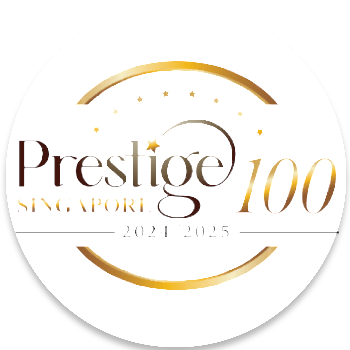 Prestige 100 Singapore 2024/2025 award badge for a leading waterproofing specialist.