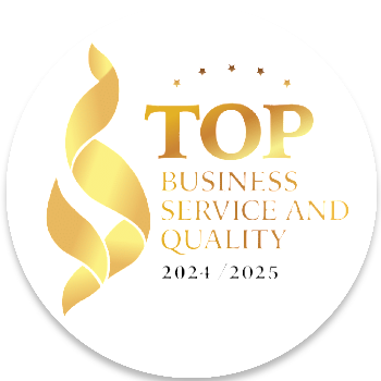 Top Business Service and Quality 2024/2025 gold certification badge, emphasizing the high-quality service of a waterproofing specialist.
