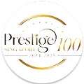 Prestige 100 Singapore 2024/2025 award badge for a leading waterproofing specialist.